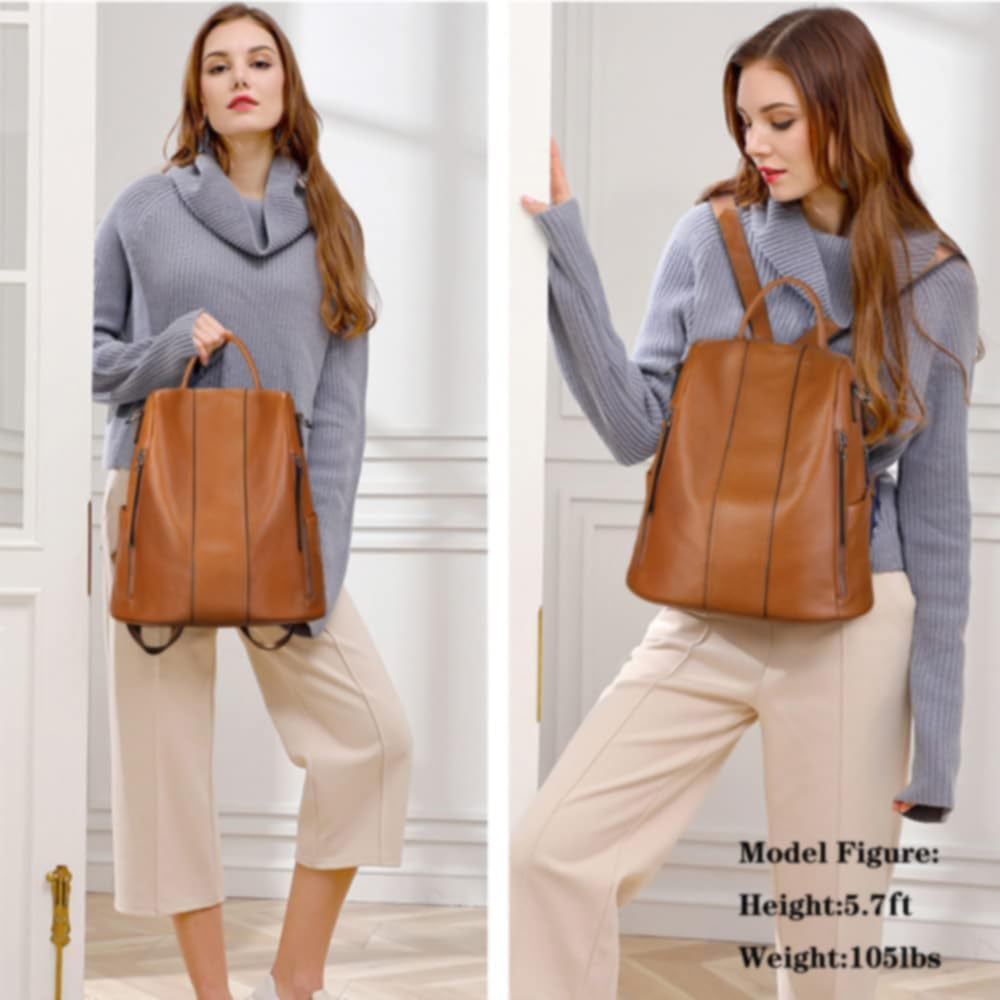 Women's Leather Anti-Theft Medium Backpack Purse and Shoulder Bag