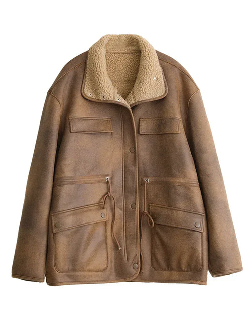 Cozy Up in Style: Women's Thick Warm Solid Suede Reversible Jacket - Perfect for Autumn & Winter Adventures