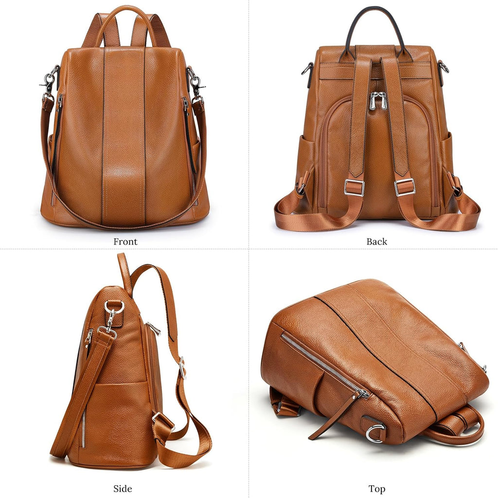 Women's Leather Anti-Theft Medium Backpack Purse and Shoulder Bag