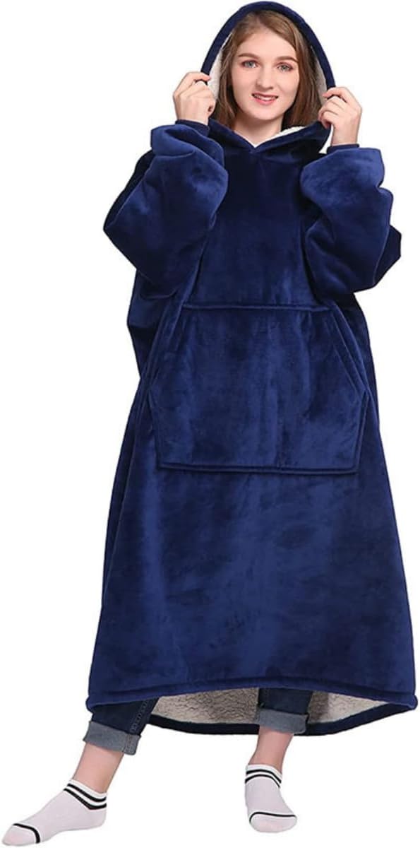 Experience Ultimate Comfort with Our Oversized 1.2M Wearable Blanket Hoodie - Ultra Plush, Navy, Perfect for Cozy Nights In!