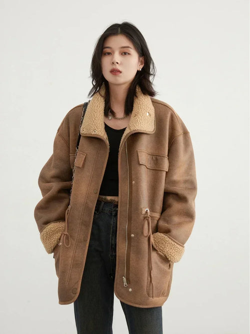 Cozy Up in Style: Women's Thick Warm Solid Suede Reversible Jacket - Perfect for Autumn & Winter Adventures