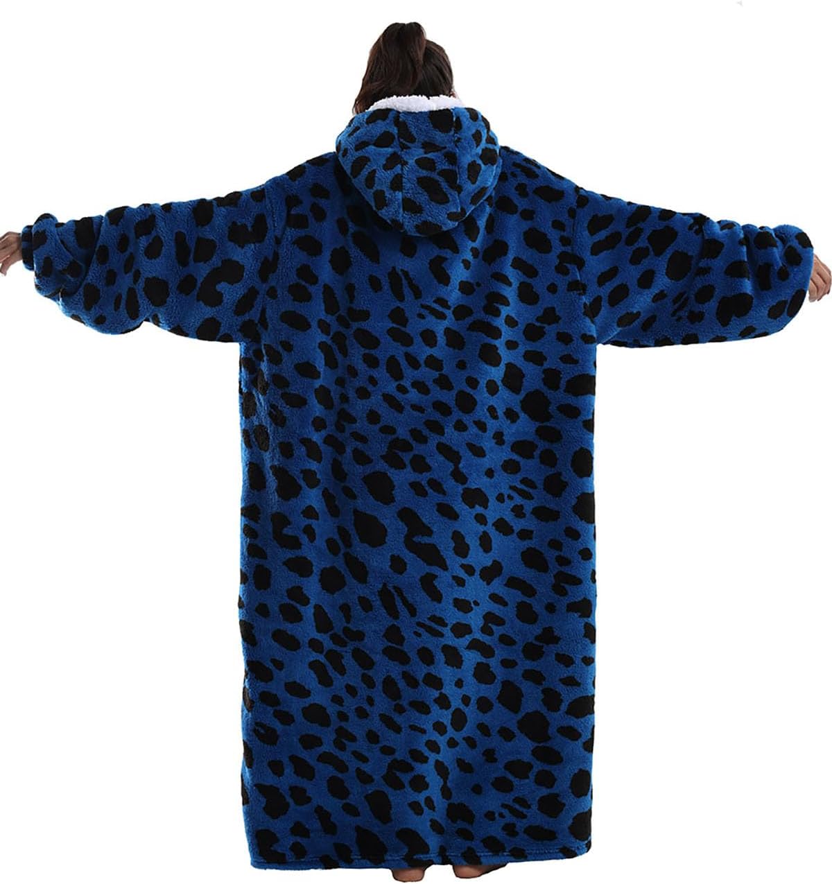 Experience Ultimate Comfort with Our Extra Long Wearable Blanket Hoodie - The Oversized Cozy Sweatshirt for Everyone, Featuring a Super Warm Blue Leopard Design and a Giant Pocket!