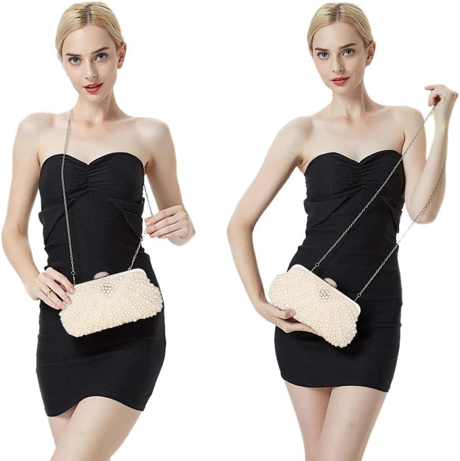 Elegant Pearl Beaded Evening Clutch Purse for Women - Perfect Bridal Handbag & Chic Crossbody Accessory
