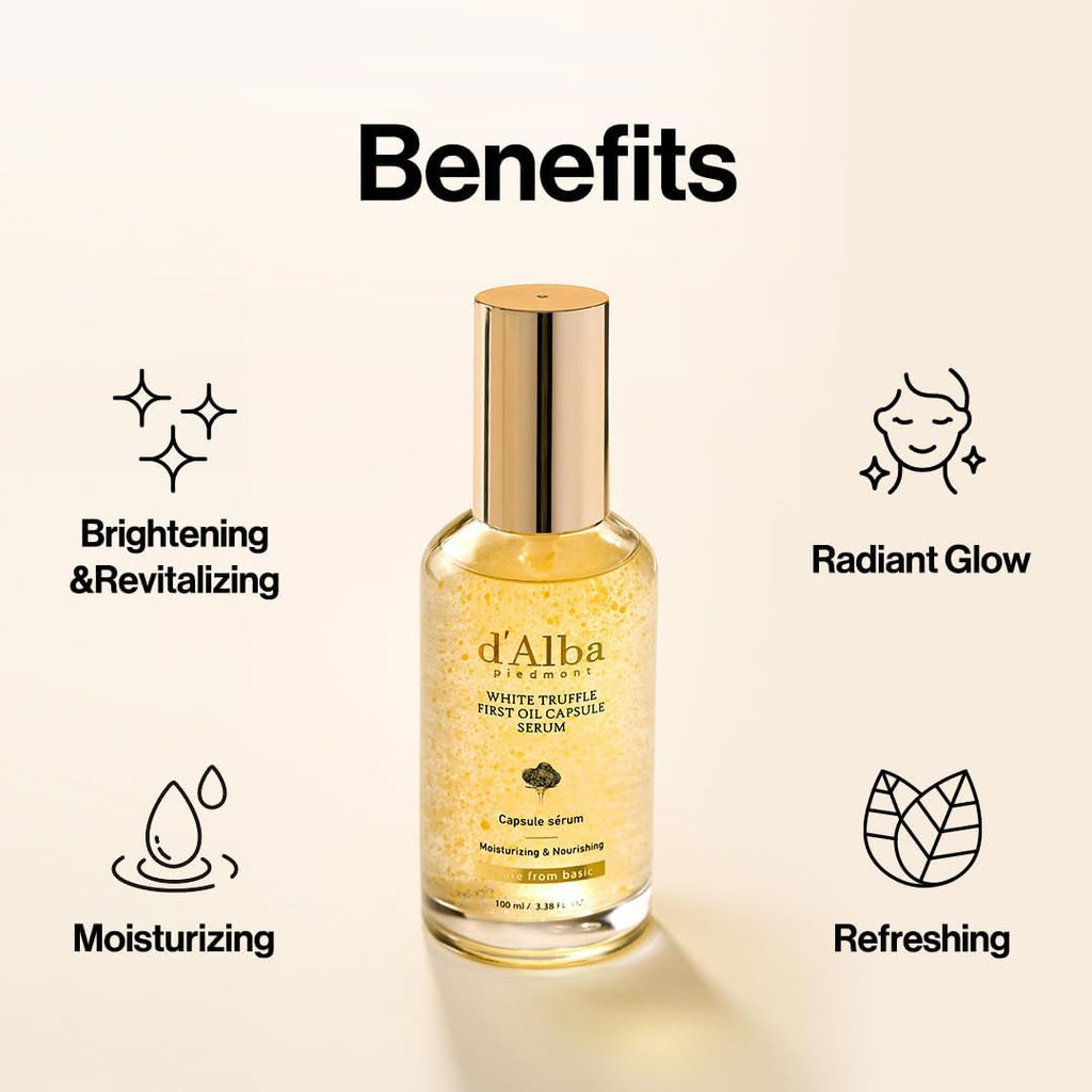 Revitalize Your Skin with D'Alba Italian White Truffle Oil Capsule Serum - Double Vitamin Formula for Luminous, Hydrated Skin - 100ml