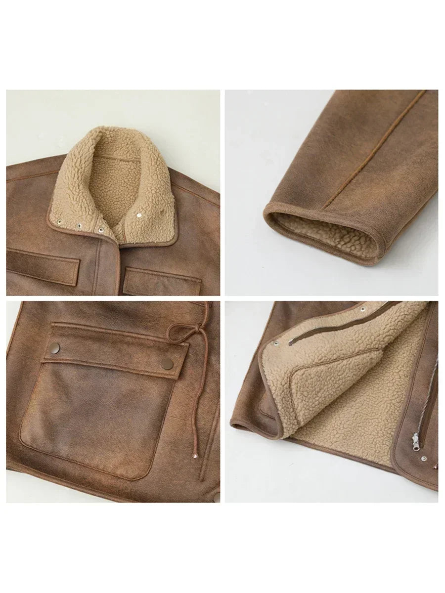 Cozy Up in Style: Women's Thick Warm Solid Suede Reversible Jacket - Perfect for Autumn & Winter Adventures