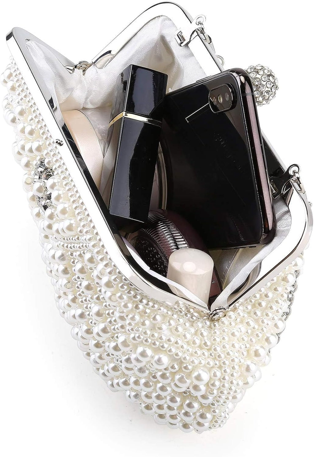 Elegant Pearl Beaded Evening Clutch Purse for Women - Perfect Bridal Handbag & Chic Shoulder Crossbody Bag