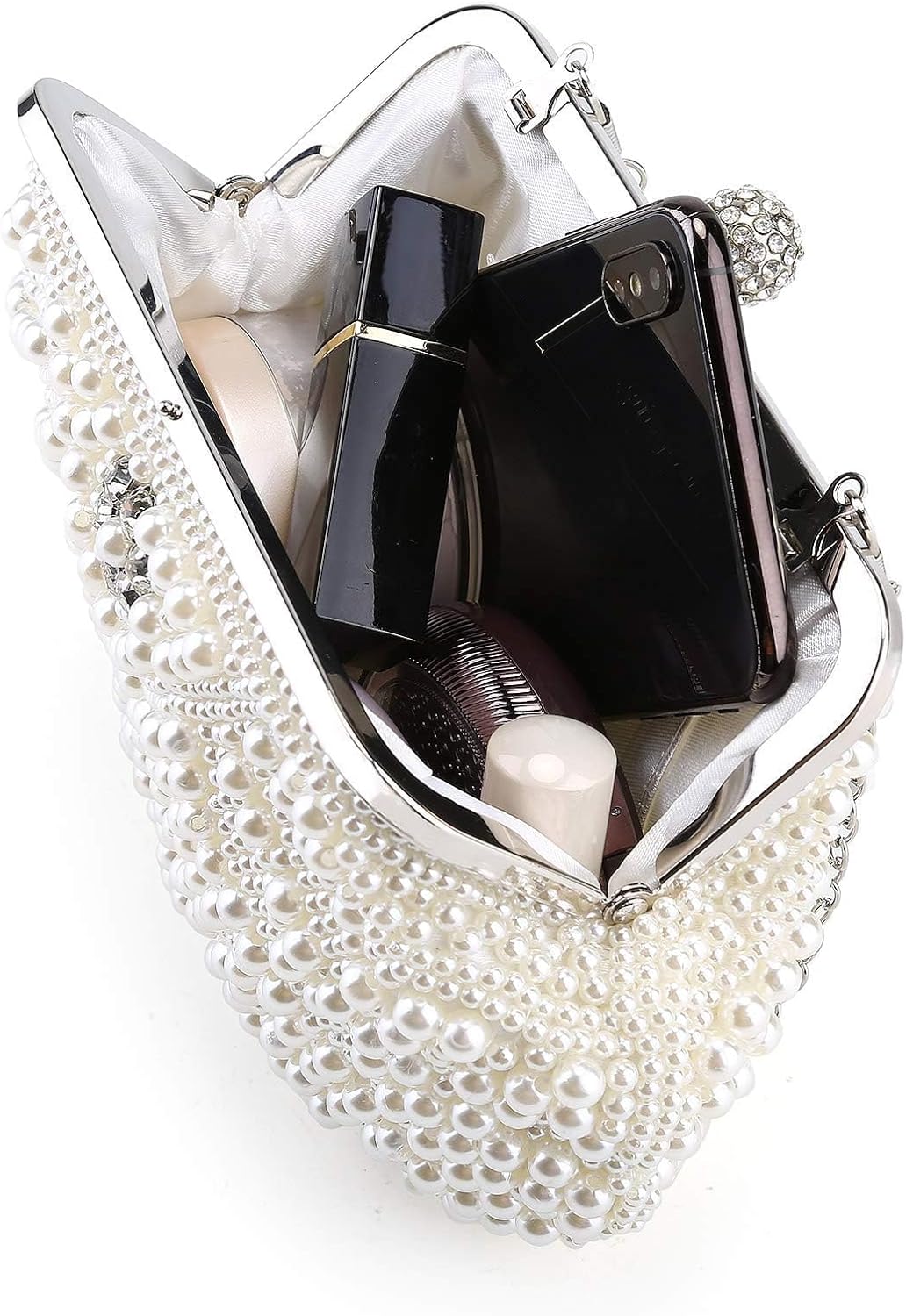 Elegant Pearl Beaded Evening Clutch Purse for Women - Perfect Bridal Handbag & Chic Shoulder Crossbody Bag