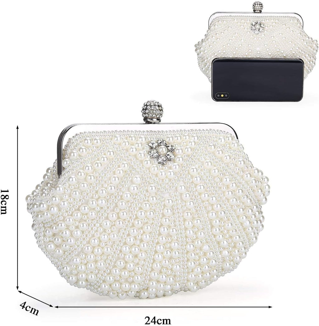 Elegant Pearl Beaded Evening Clutch Purse for Women - Perfect Bridal Handbag & Chic Shoulder Crossbody Bag