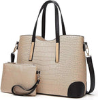 Chic Black Satchel Purse: Stylish Shoulder Tote Bag and Wallet Combo for Women