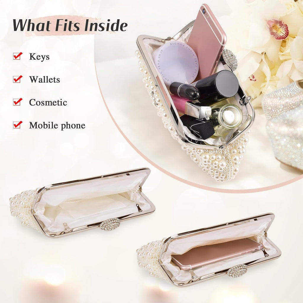 Elegant Pearl Beaded Evening Clutch Purse for Women - Perfect Bridal Handbag & Chic Crossbody Accessory