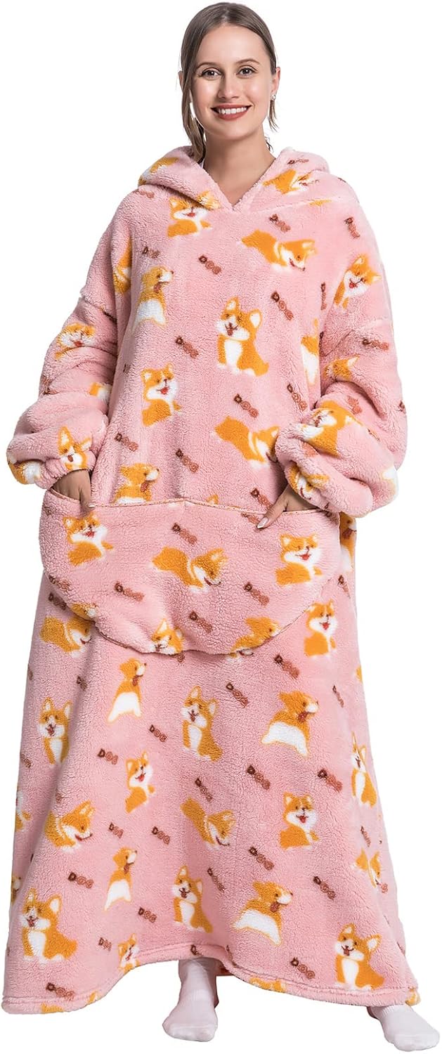 Experience Ultimate Comfort with Our Extra Long Wearable Blanket Hoodie - The Perfect Oversized Sweatshirt for All! Super Cozy, Thick Flannel with Sleeves and a Giant Pocket!
