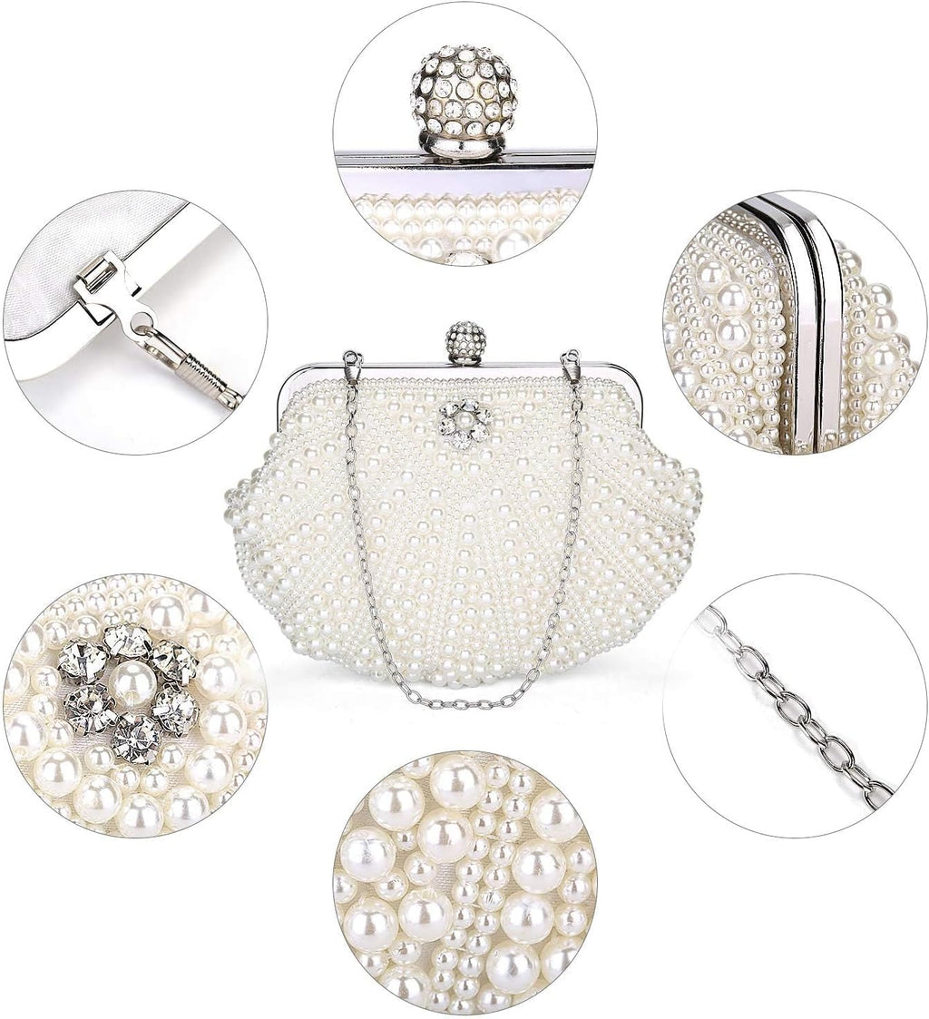 Elegant Pearl Beaded Evening Clutch Purse for Women - Perfect Bridal Handbag & Chic Shoulder Crossbody Bag