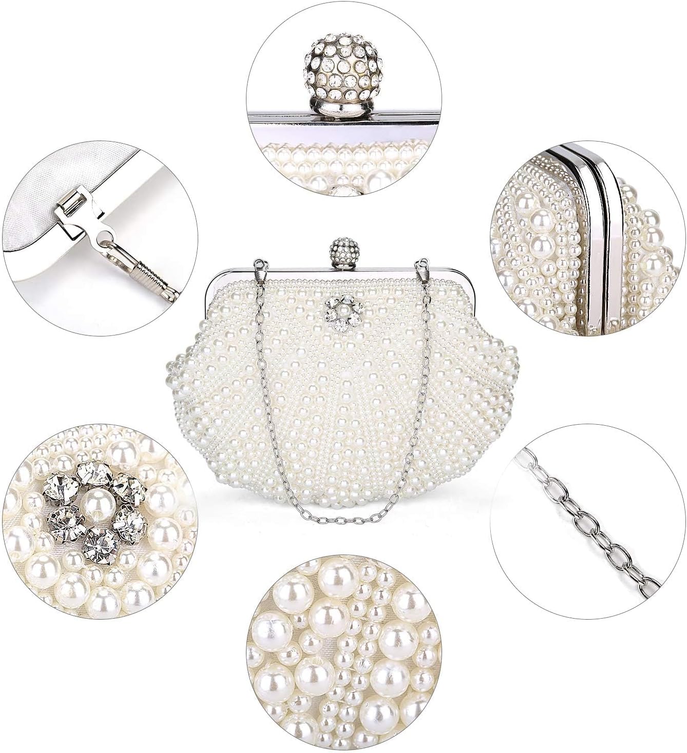 Elegant Pearl Beaded Evening Clutch Purse for Women - Perfect Bridal Handbag & Chic Shoulder Crossbody Bag