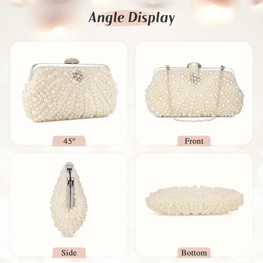 Elegant Pearl Beaded Evening Clutch Purse for Women - Perfect Bridal Handbag & Chic Crossbody Accessory