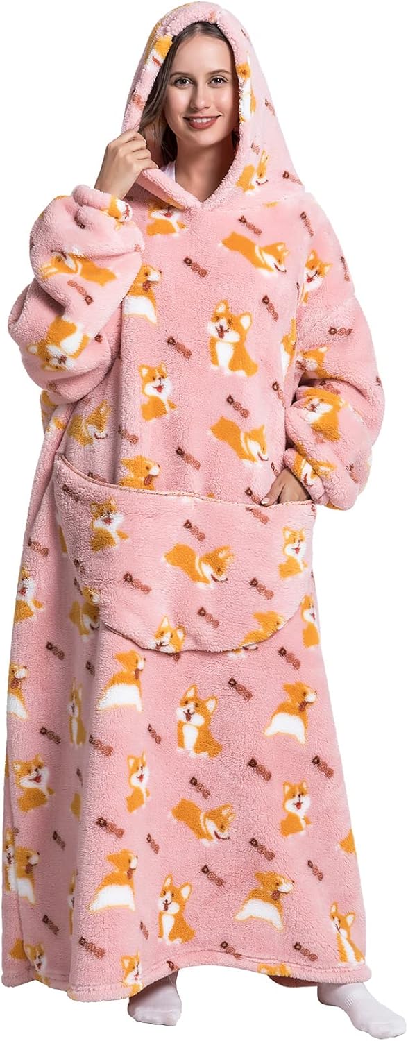 Experience Ultimate Comfort with Our Extra Long Wearable Blanket Hoodie - The Perfect Oversized Sweatshirt for All! Super Cozy, Thick Flannel with Sleeves and a Giant Pocket!