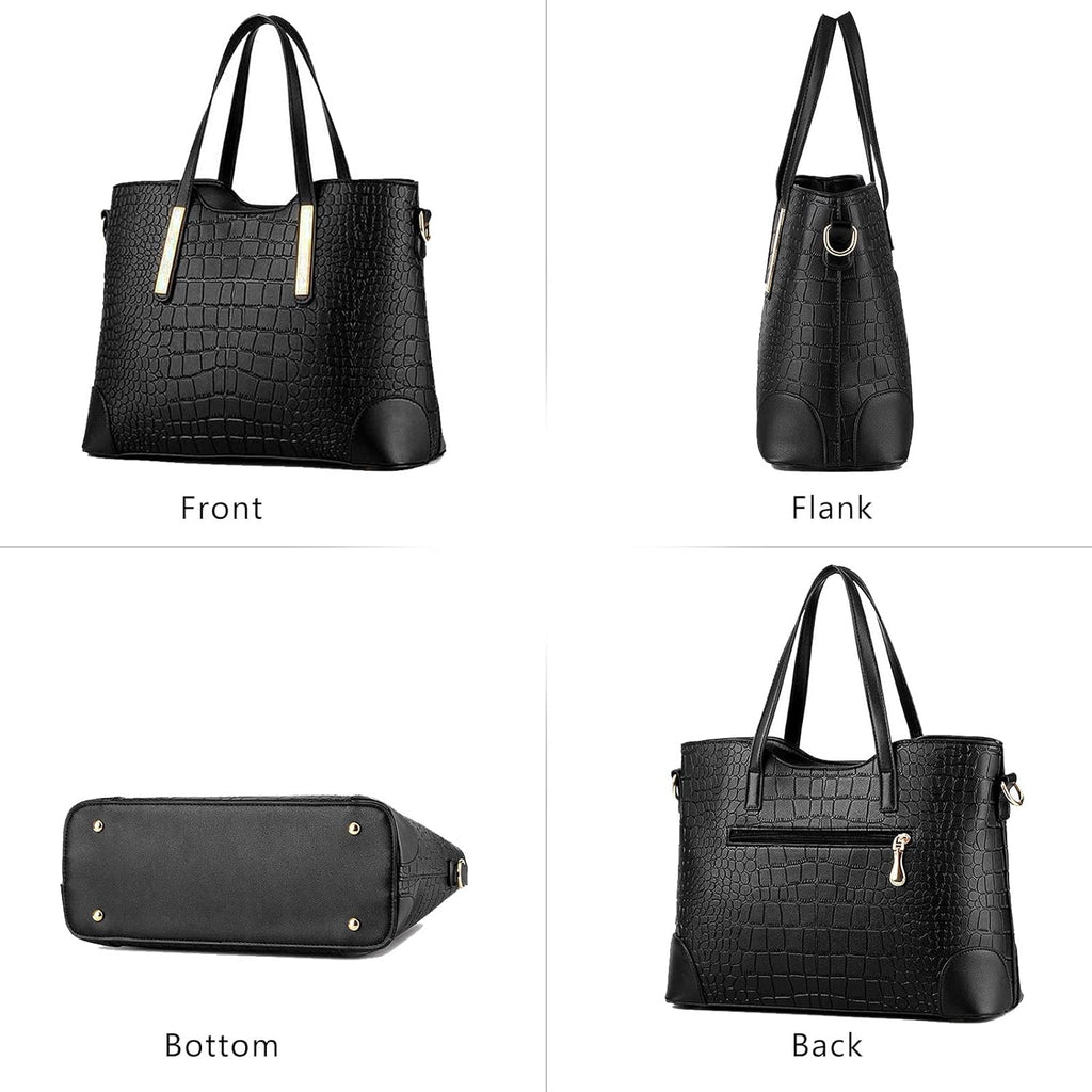 Chic Black Satchel Purse: Stylish Shoulder Tote Bag and Wallet Combo for Women