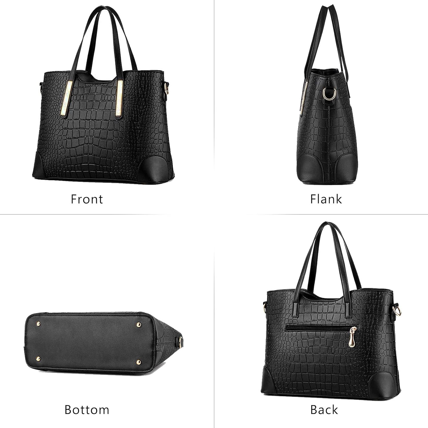 Chic Black Satchel Purse: Stylish Shoulder Tote Bag and Wallet Combo for Women