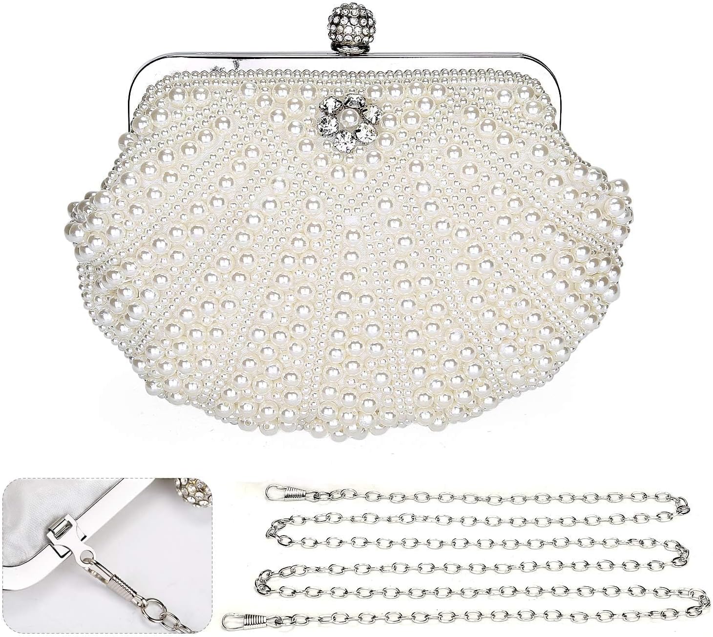Elegant Pearl Beaded Evening Clutch Purse for Women - Perfect Bridal Handbag & Chic Shoulder Crossbody Bag