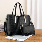 Chic Black Satchel Purse: Stylish Shoulder Tote Bag and Wallet Combo for Women