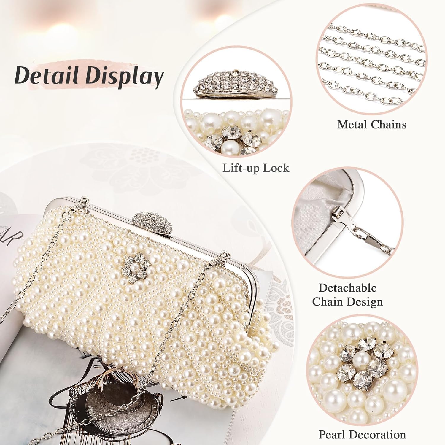 Elegant Pearl Beaded Evening Clutch Purse for Women - Perfect Bridal Handbag & Chic Crossbody Accessory