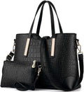 Chic Black Satchel Purse: Stylish Shoulder Tote Bag and Wallet Combo for Women