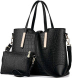 Chic Black Satchel Purse: Stylish Shoulder Tote Bag and Wallet Combo for Women