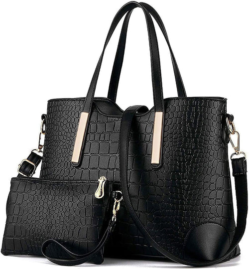 Chic Black Satchel Purse: Stylish Shoulder Tote Bag and Wallet Combo for Women
