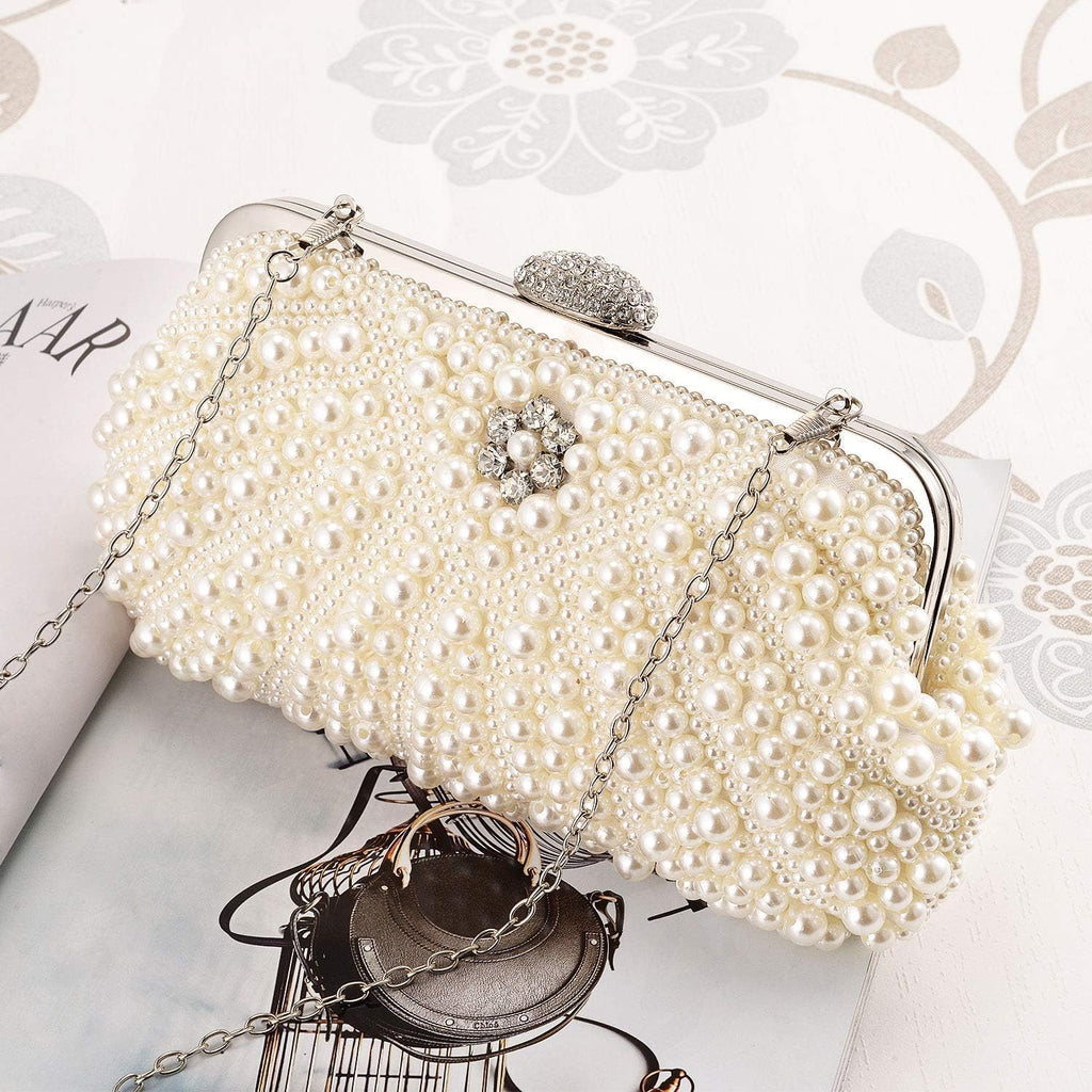 Elegant Pearl Beaded Evening Clutch Purse for Women - Perfect Bridal Handbag & Chic Crossbody Accessory