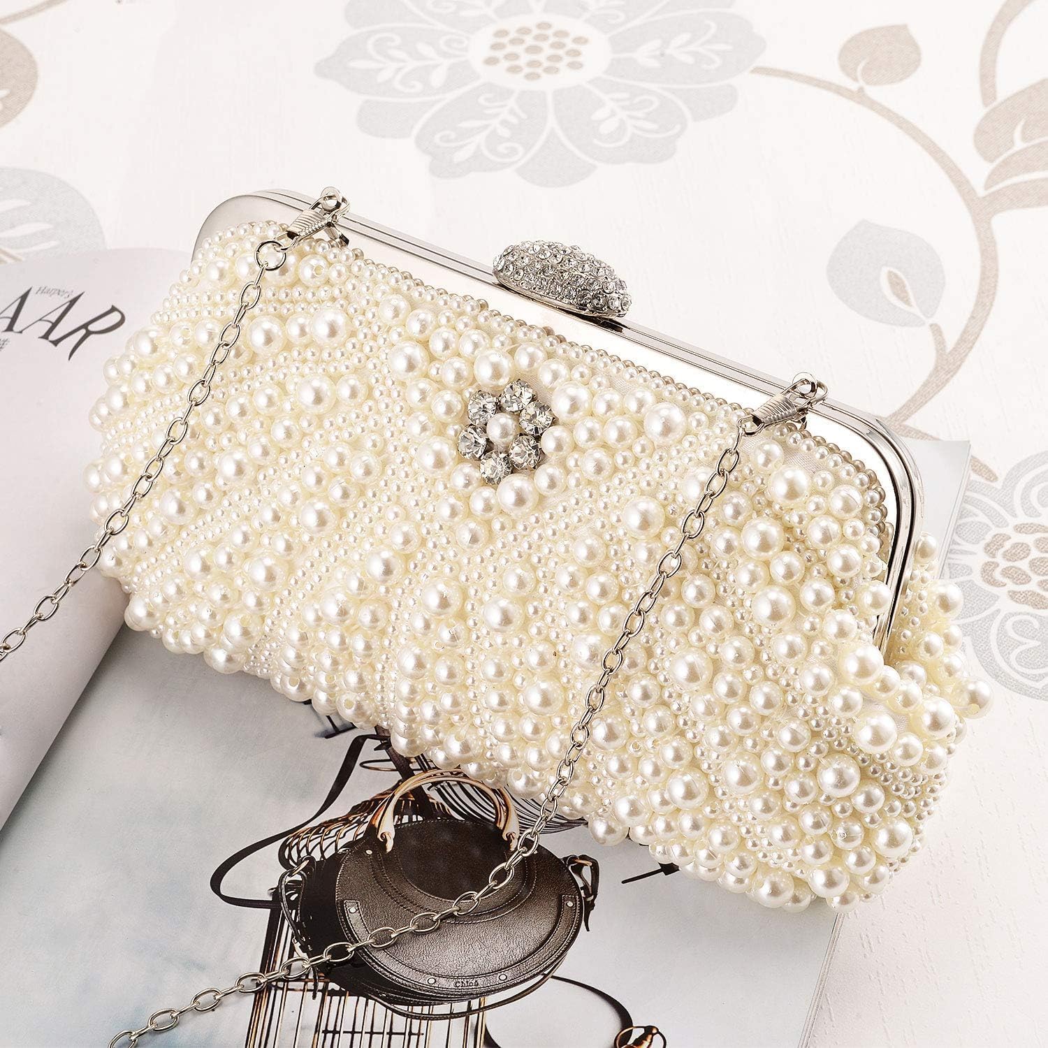 Elegant Pearl Beaded Evening Clutch Purse for Women - Perfect Bridal Handbag & Chic Crossbody Accessory