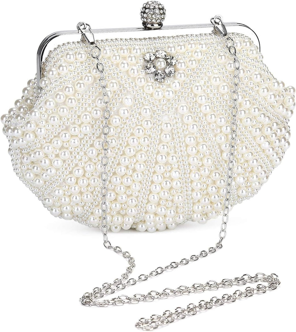 Elegant Pearl Beaded Evening Clutch Purse for Women - Perfect Bridal Handbag & Chic Shoulder Crossbody Bag