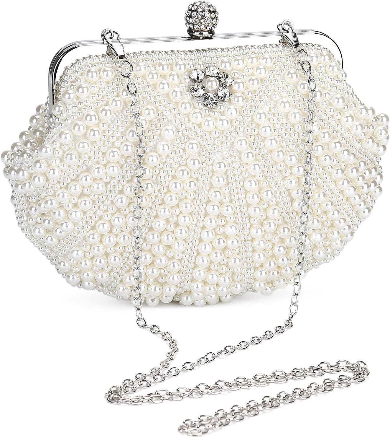 Elegant Pearl Beaded Evening Clutch Purse for Women - Perfect Bridal Handbag & Chic Shoulder Crossbody Bag