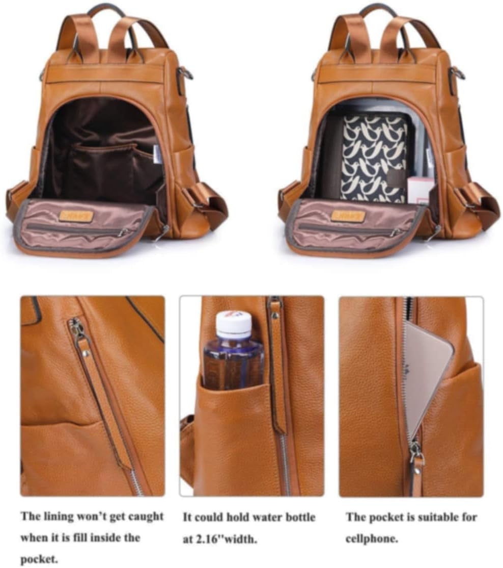 Women's Leather Anti-Theft Medium Backpack Purse and Shoulder Bag