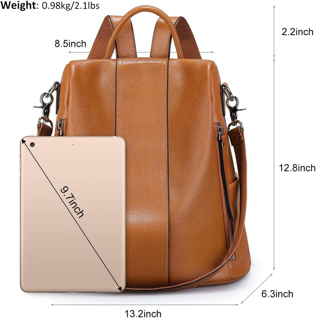 Women's Leather Anti-Theft Medium Backpack Purse and Shoulder Bag