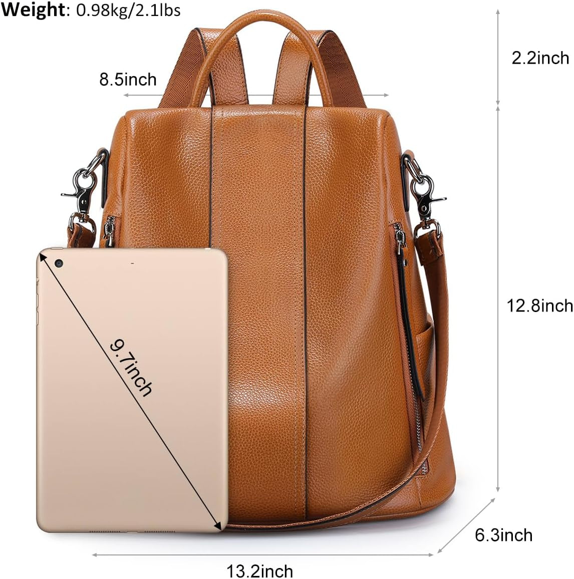 Women's Leather Anti-Theft Medium Backpack Purse and Shoulder Bag