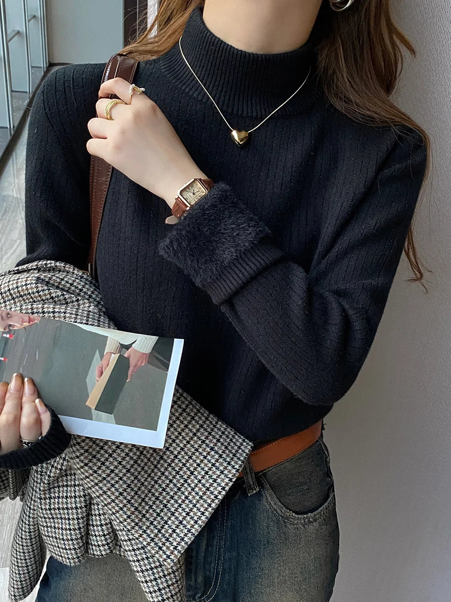 Stay Cozy and Stylish: Women's Turtleneck Sweater with Velvet Lining for Winter 2026 - Thick Thermal Knitting Pullover