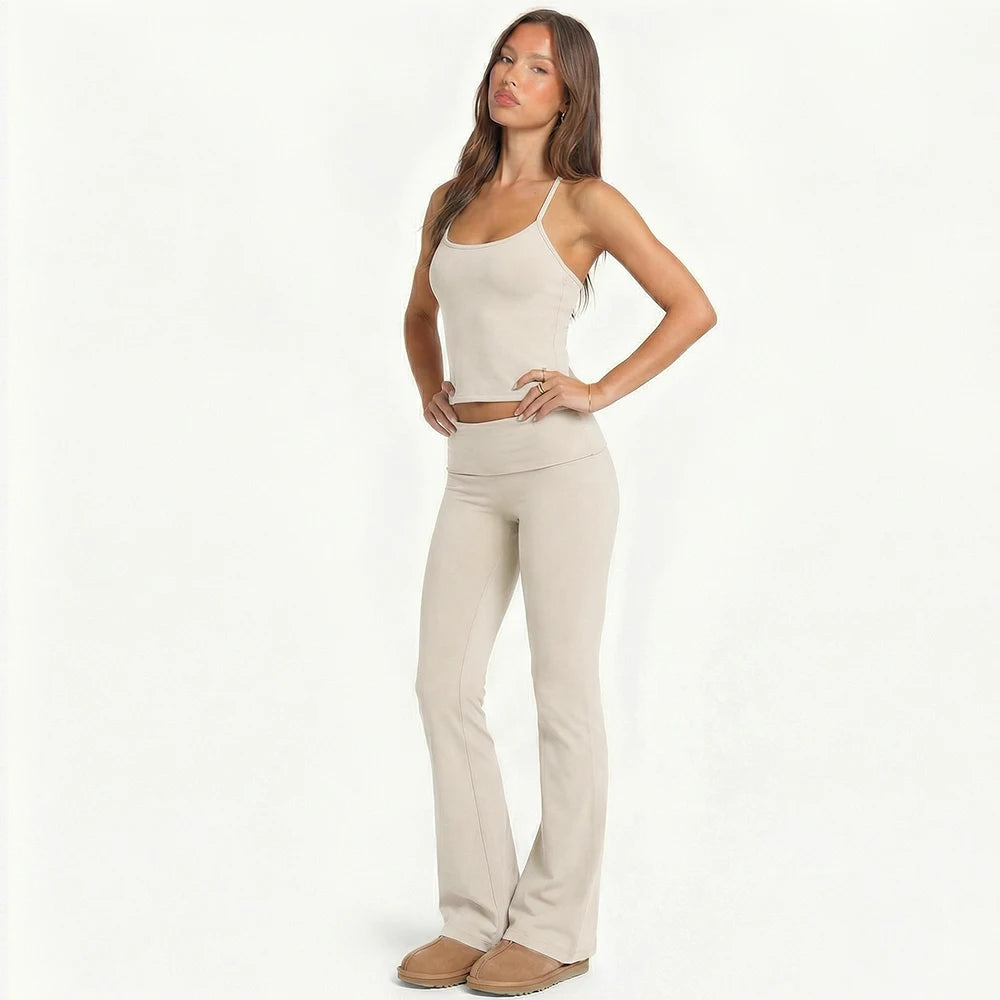 Elevate Your Workout with Our Stylish 2-Piece Yoga Set: Flare Pants & Tank Top for Ultimate Comfort and Performance