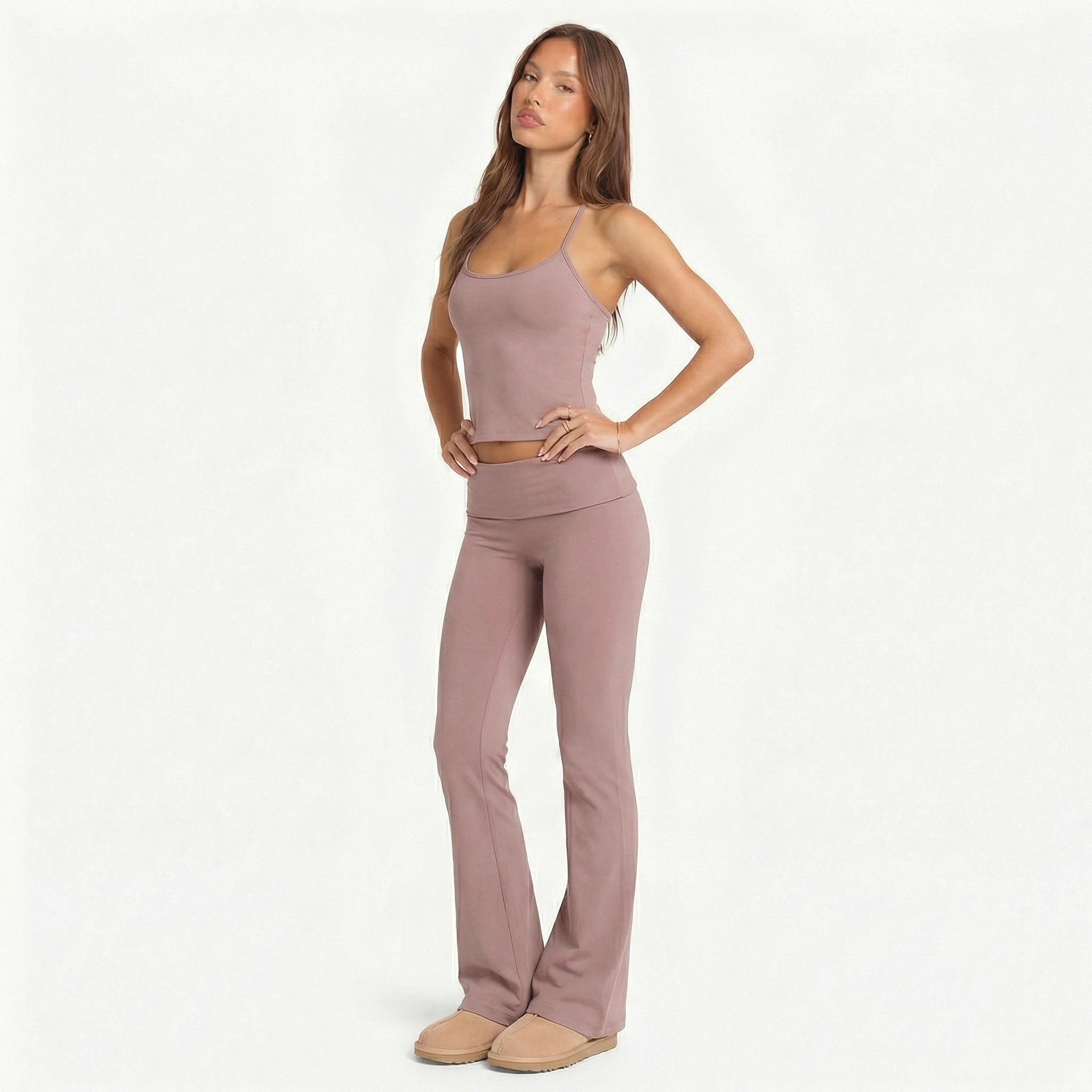 Elevate Your Workout with Our Stylish 2-Piece Yoga Set: Flare Pants & Tank Top for Ultimate Comfort and Performance