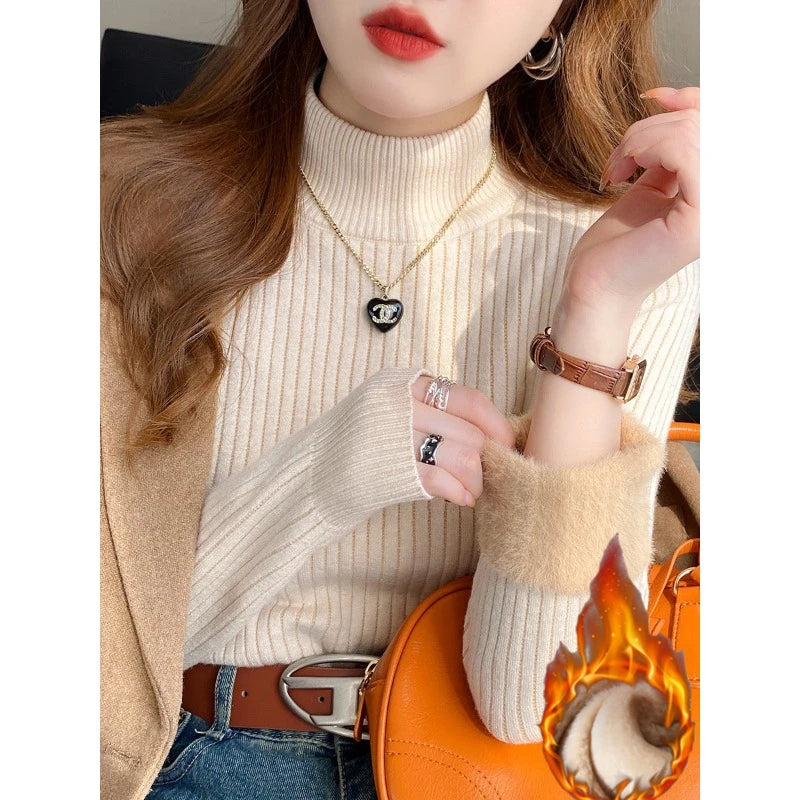 Stay Cozy and Stylish: Women's Turtleneck Sweater with Velvet Lining for Winter 2026 - Thick Thermal Knitting Pullover