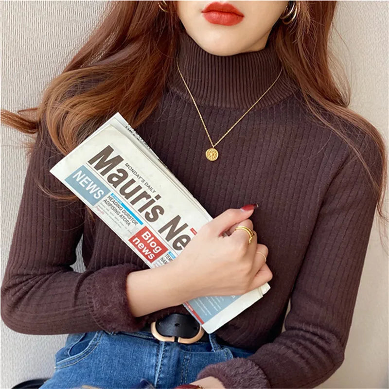 Stay Cozy and Stylish: Women's Turtleneck Sweater with Velvet Lining for Winter 2026 - Thick Thermal Knitting Pullover