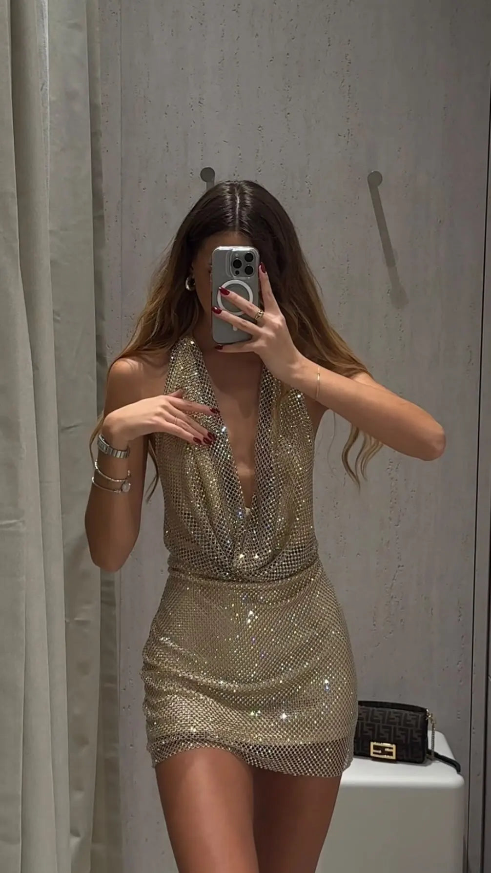 Dazzle in the Hot Diamond Swinging Neck Halter Mini Dress - A Sexy Sleeveless Backless Gown for Chic Autumn Parties