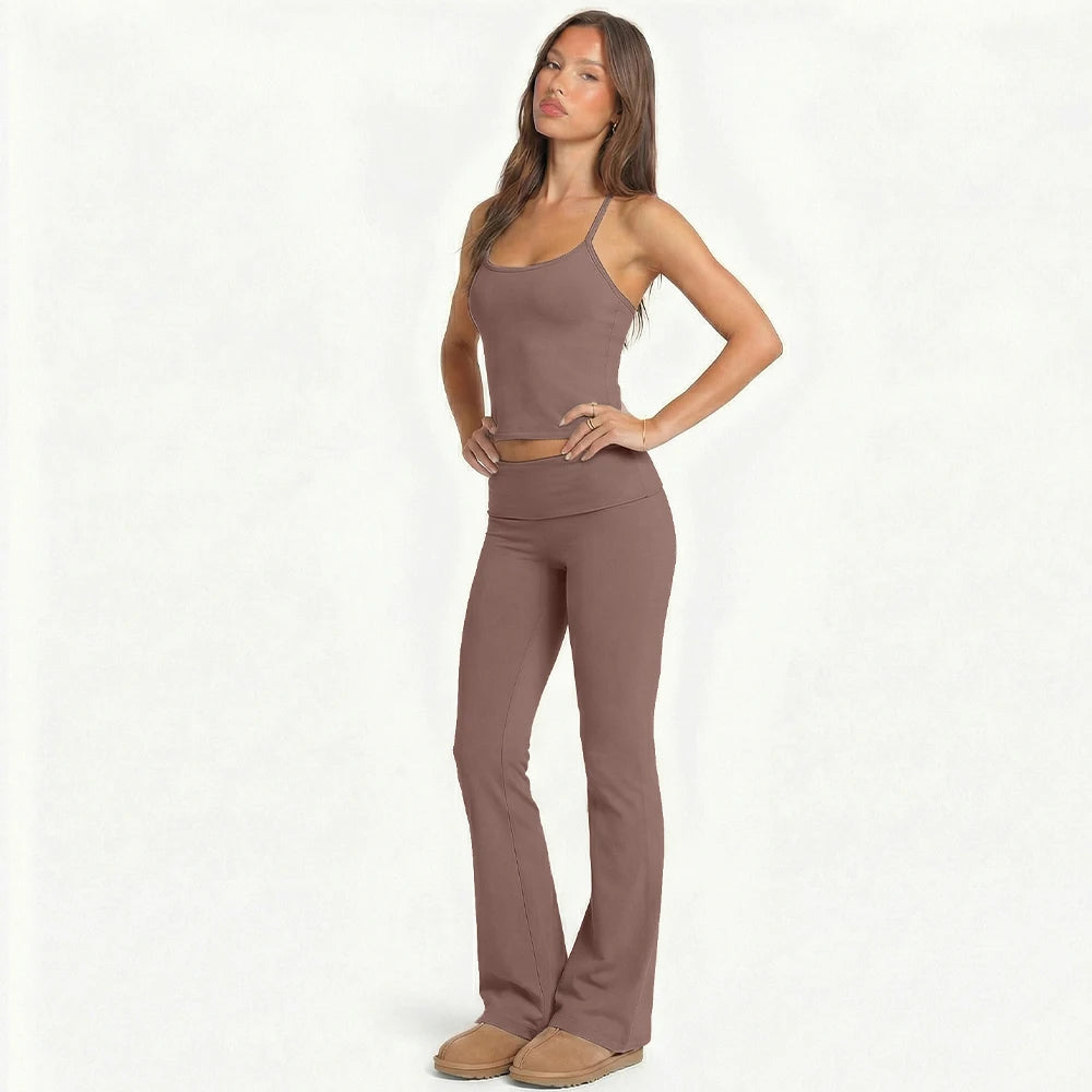 Elevate Your Workout with Our Stylish 2-Piece Yoga Set: Flare Pants & Tank Top for Ultimate Comfort and Performance