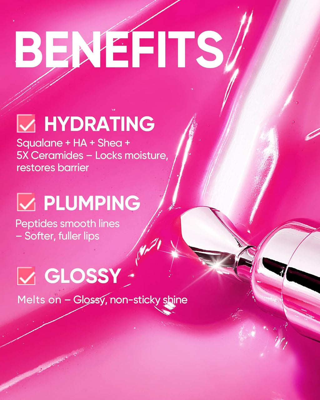 Peptide-Infused Brightening Lip Serum: Hydrating and Plumping Tinted Gloss with Polypeptides and Squalane for Smooth, Glossy Lips (01 Baby Pink)